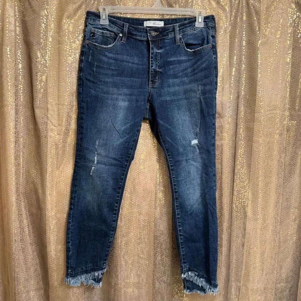 KanCan Dark Wash Nala Mid Rise Frayed Ankle Skinny Jeans XL/14